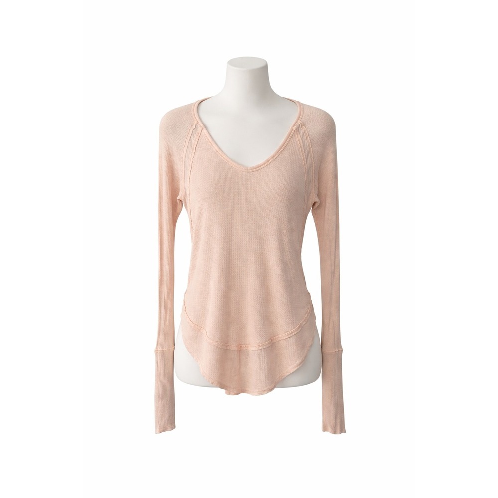 Free People Catalina Thermal Waffle Top Womens XS Peach Oversized Long Slv Boho